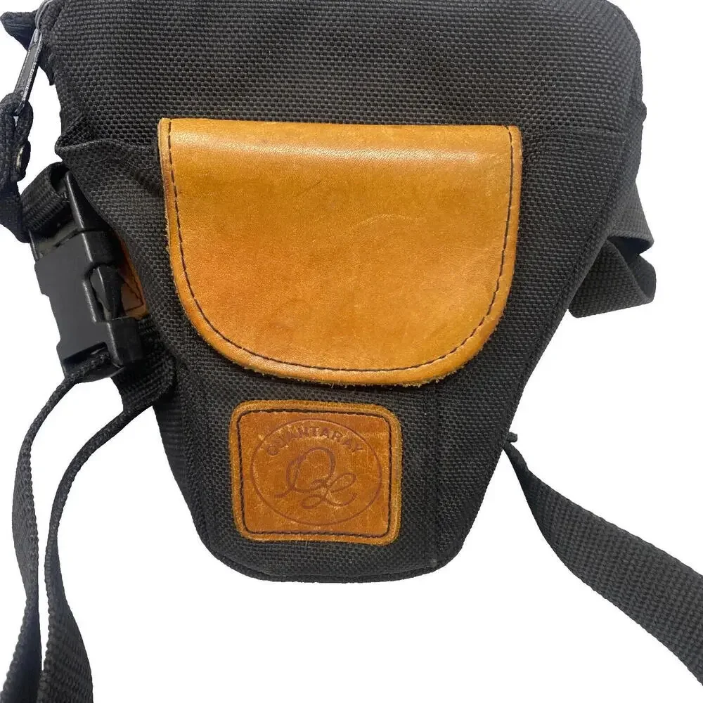 Quantaray Camera Holster Waist Bag w-Shoulder Strap & Belt Loop Black w/ Leather